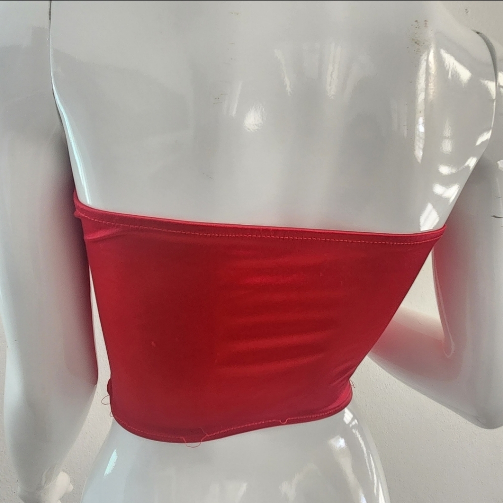 Red Satin Strapless Crop Top Bold & Chic Size Medium - Picture 5 of 16